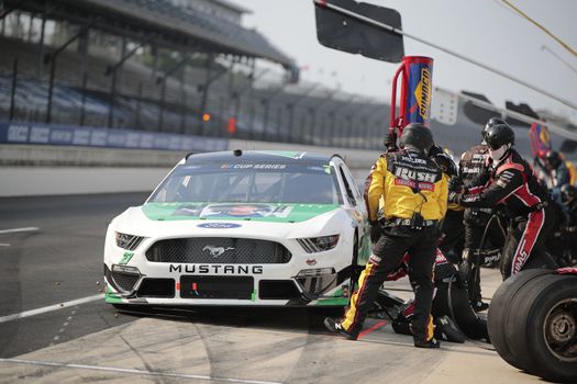 J.J. Yeley makes a pit stop for the Big Machine Hand Sanitizer 400 Powered by Big Machine Records at Indianapolis Motor Speedway in Indianapolis, .