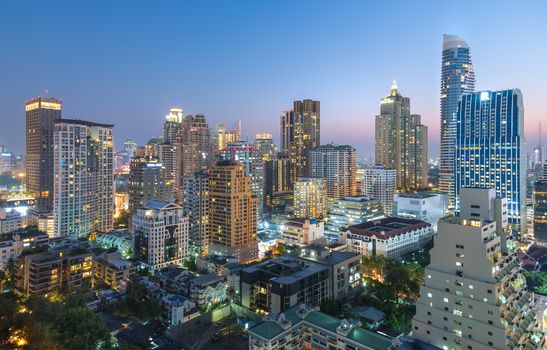 Bangkok City has city of business and communication in the morning with sunset at Siam Bangkok Thailand.