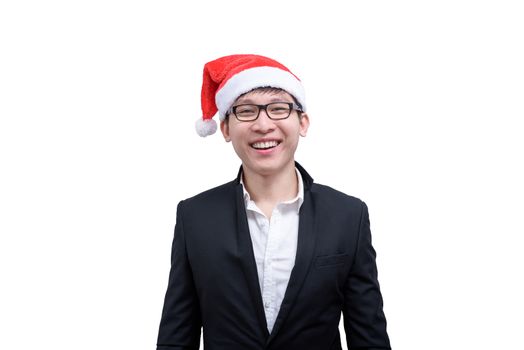 Business man has happy and smiling with Christmas festival themes isolated on white background.