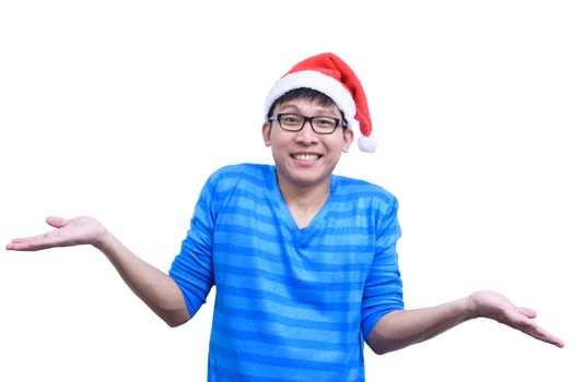 Asian handsome man with blue shirt and eyeglasses has ignore responsibility isolated on white background with copy space.