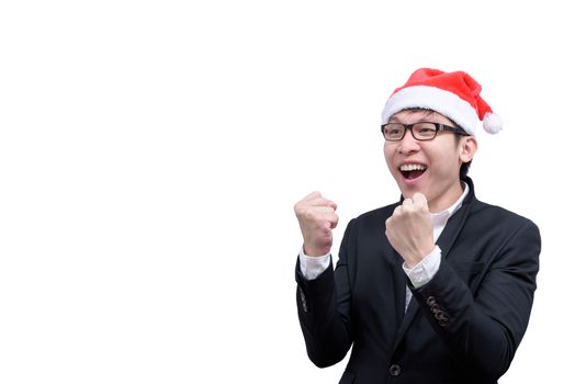 Business man has completed and success with Christmas festival themes isolated on white background.