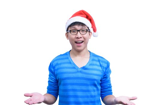 Asian handsome man with blue shirt and eyeglasses has ignore responsibility isolated on white background with copy space.