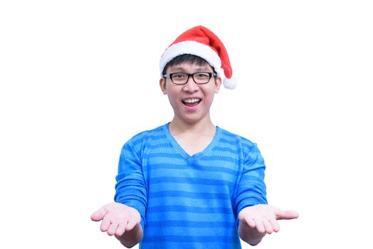 Asian handsome man with blue shirt and eyeglasses has ignore responsibility isolated on white background with copy space.