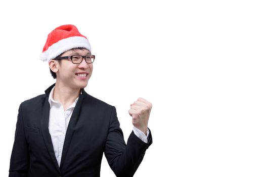 Business man has completed and success with Christmas festival themes isolated on white background.