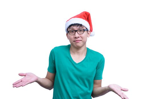 Asian handsome man with green shirt and eyeglasses has ignore responsibility isolated on white background with copy space.