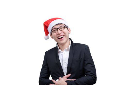 Business man has happy and smiling with Christmas festival themes isolated on white background.