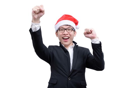 Business man has happy and laughing with Christmas festival themes isolated on white background.