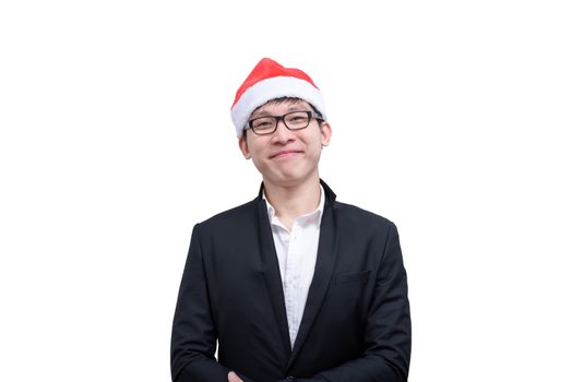 Business man has happy and smiling with Christmas festival themes isolated on white background.