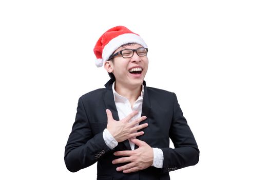 Business man has happy and laughing with Christmas festival themes isolated on white background.