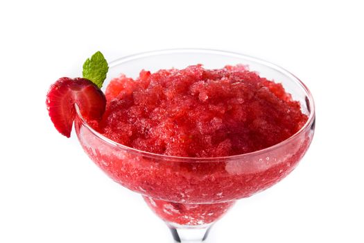 Strawberry margarita cocktail in glass isolated on white background