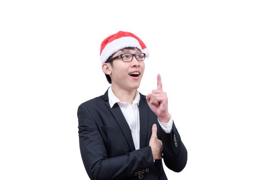 Business man has thinking new idea and target with Christmas festival themes isolated on white background.