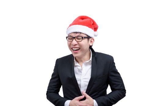 Business man has happy and laughing with Christmas festival themes isolated on white background.