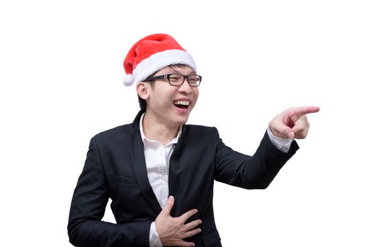 Business man has happy and laughing with Christmas festival themes isolated on white background.