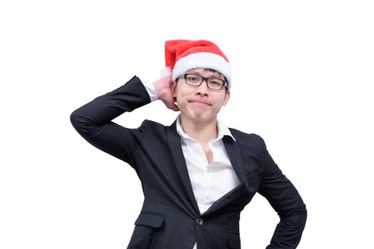 Business man has thinking new idea and target with Christmas festival themes isolated on white background.