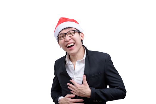 Business man has happy and smiling with Christmas festival themes isolated on white background.