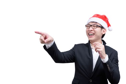 Business man has happy and laughing with Christmas festival themes isolated on white background.