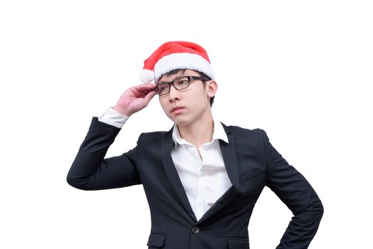 Business man has thinking new idea and target with Christmas festival themes isolated on white background.