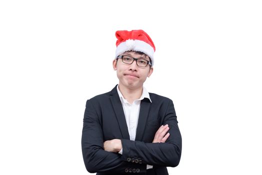 Business man has thinking new idea and target with Christmas festival themes isolated on white background.