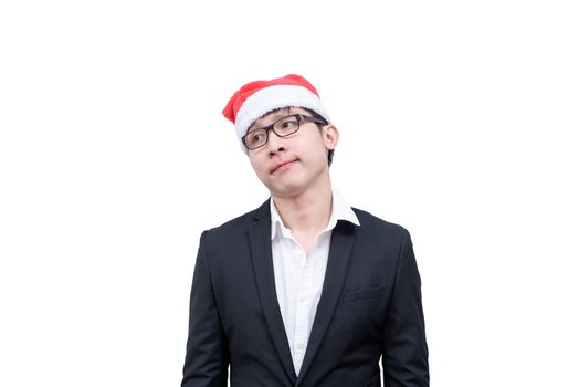 Business man has thinking new idea and target with Christmas festival themes isolated on white background.