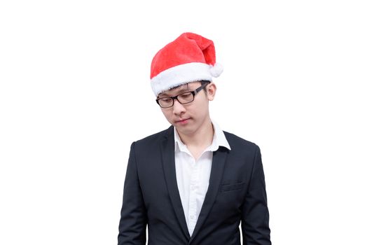 Business man has thinking new idea and target with Christmas festival themes isolated on white background.