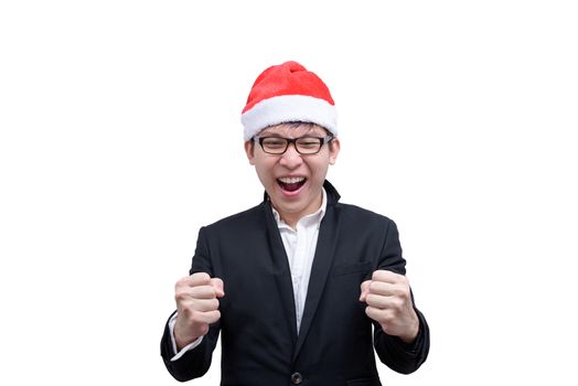 Business man has completed and success with Christmas festival themes isolated on white background.