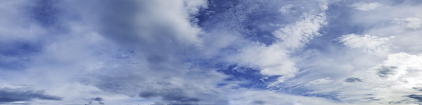 Panorama sky with cloud on a sunny day. Panoramic image.