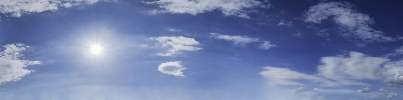 Panorama sky with cloud on a sunny day. Beautiful cirrus cloud.