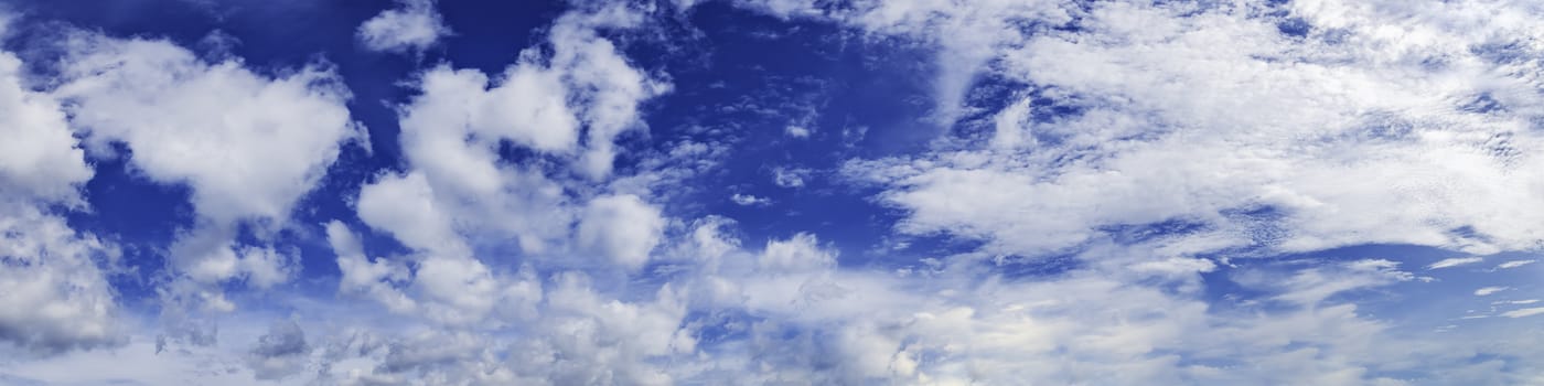 Panorama sky with cloud on a sunny day. Panoramic image.