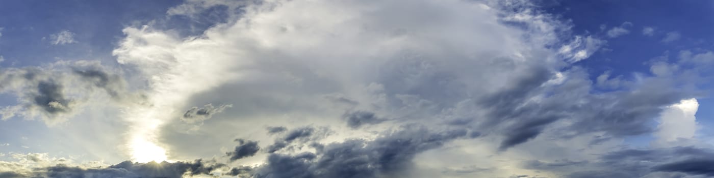 Dramatic panorama sky with cloud on sunrise and sunset time. Panoramic image.