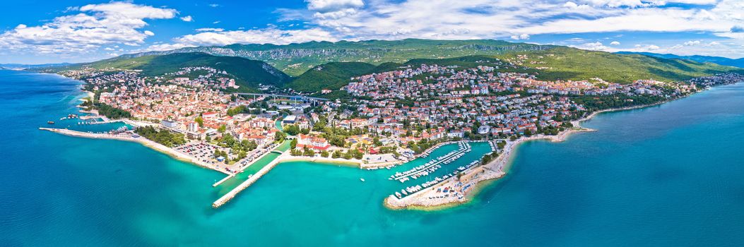 Crikvenica. Town on Adriatic sea waterfront aerial panoramic view. Kvarner bay region of Croatia