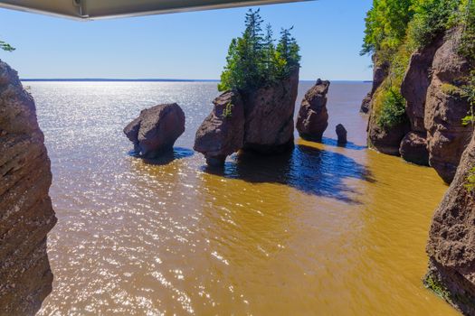 View of Hopewell Rocks at high tide. New Brunswick, Canada