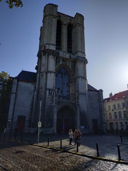 Ghent, Belgium - November 02, 2019: view on the streets and roads with tourists walking around