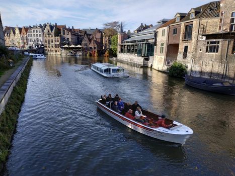 Ghent, Belgium - November 02, 2019: view on the streets and roads with tourists walking around