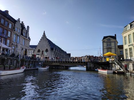 Ghent, Belgium - November 02, 2019: view on the streets and roads with tourists walking around