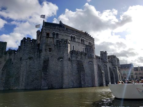 Ghent, Belgium - November 02, 2019: view on the streets and roads with tourists walking around