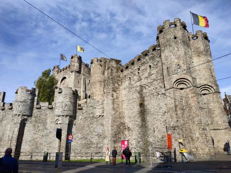 Ghent, Belgium - November 02, 2019: view on the streets and roads with tourists walking around