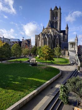 Ghent, Belgium - November 02, 2019: view on the streets and roads with tourists walking around