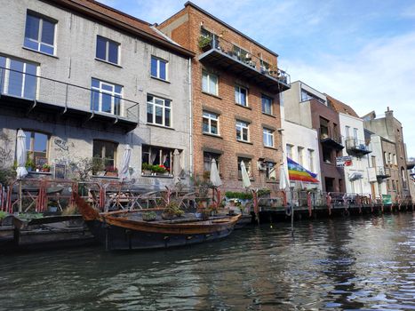 Ghent, Belgium - November 02, 2019: view on the streets and roads with tourists walking around