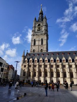 Ghent, Belgium - November 02, 2019: view on the streets and roads with tourists walking around