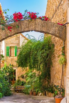 Beautiful patio at mediterranean village on Mallorca island, Spain