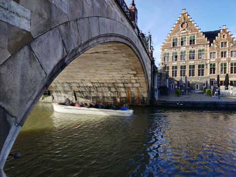 Ghent, Belgium - November 02, 2019: view on the streets and roads with tourists walking around