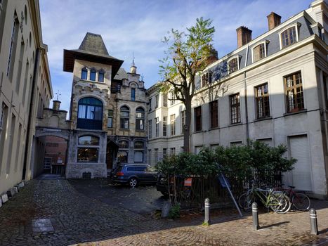 Ghent, Belgium - November 02, 2019: view on the streets and roads with tourists walking around