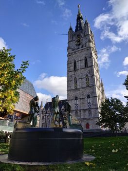 Ghent, Belgium - November 02, 2019: view on the streets and roads with tourists walking around