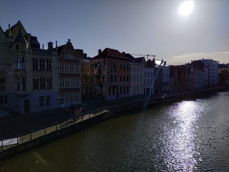 Ghent, Belgium - November 02, 2019: view on the streets and roads with tourists walking around