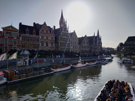 Ghent, Belgium - November 02, 2019: view on the streets and roads with tourists walking around