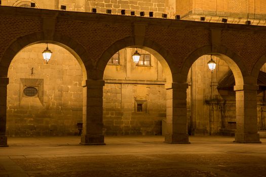 Avila Town Hall square at night, called Mercado Chico. World Heritage site by UNESCO. Avila, Spain