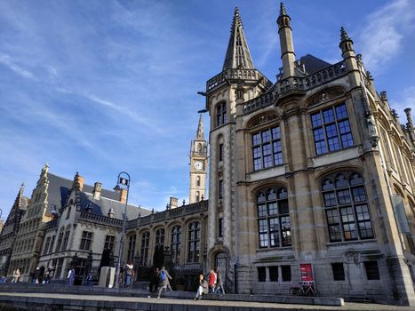 Ghent, Belgium - November 02, 2019: view on the streets and roads with tourists walking around