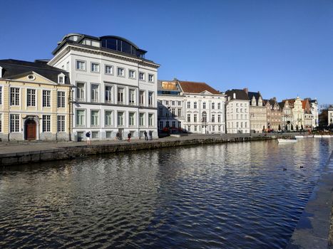 Ghent, Belgium - November 02, 2019: view on the streets and roads with tourists walking around