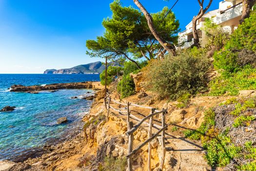 Beautiful pathway along the seaside on Mallorca island, Spain Mediterranean Sea