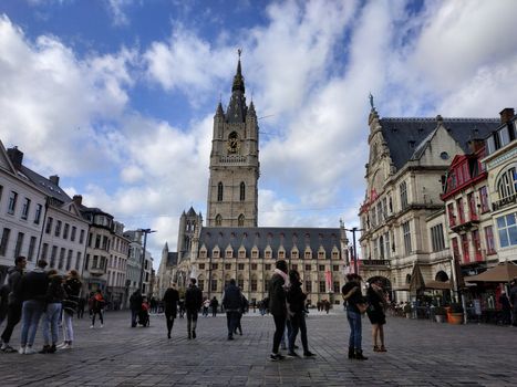 Ghent, Belgium - November 02, 2019: view on the streets and roads with tourists walking around